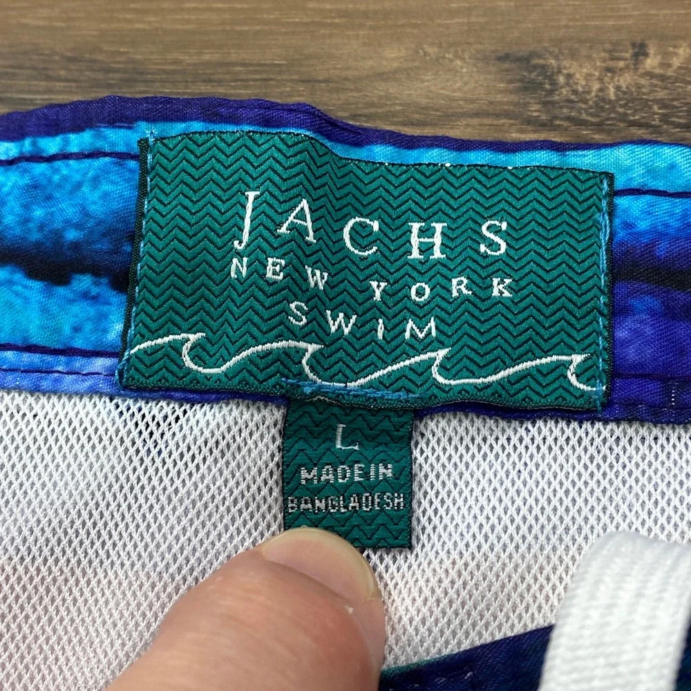 Jachs NY Swim Trunks Mens L Watercolor Stripe Board Shorts Mesh Lined Blue Multi